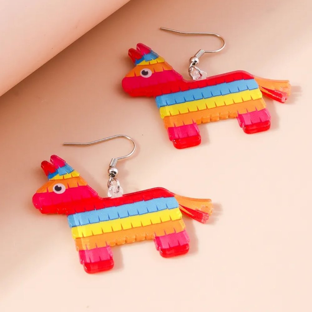 Colorful Festive Pinata Donkey Horse Fiesta Acrylic Earrings NEW - Picture 8 of 8